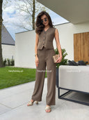 Komplet Kamizelka i Spodnie Czekoladowy BRONTE