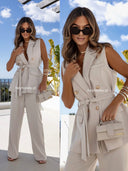 Komplet kamizelka i szerokie spodnie Beżowy EDEN