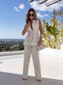 Komplet kamizelka i szerokie spodnie Beżowy EDEN