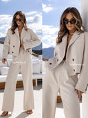 Komplet marynarka i szerokie spodnie Beżowy INSPIRE