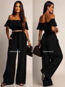 Komplet Muślinowy Bluzka i Spodnie Czarny NOLANI  