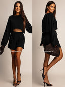 Komplet Muślinowy Bluzka i Szorty Czarny KIRENA 