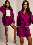 Komplet Muślinowy Koszula i Spodenki Jagodowy LUNEDA 