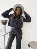 Koszula krótka w paski Granatowa ASPEN