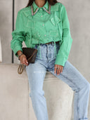 Koszula w paski zdobiona cyrkoniami Zielona GLAMOUR STRIP