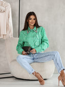 Koszula w paski zdobiona cyrkoniami Zielona GLAMOUR STRIP