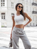 Krótki prążkowany top Biały DAISY 