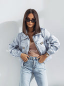 Kurtka Bomberka Satynowa Błękitna MILEY