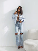 Kurtka Bomberka Satynowa Błękitna MILEY