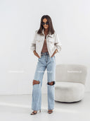 Kurtka Bomberka Satynowa Jasnobeżowa MILEY 