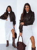 Kurtka Bomberka z Eko-Skóry Czekoladowa DANTE