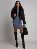 Kurtka Krótka z Futerkiem Czarna ISABELLE