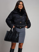 Kurtka Krótka z Futerkiem Czarna ISABELLE