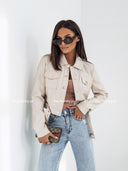 Kurtka Ramoneska z Eko Skóry Beżowa LEXI