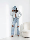 Kurtka Ramoneska z Eko Skóry Błękitna LEXI 