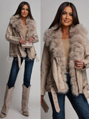 Kurtka z Eko-Skóry z Futerkiem Beżowa LILIANA