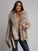Kurtka z Eko-Skóry z Futerkiem Beżowa LILIANA