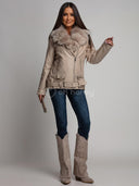 Kurtka z Eko-Skóry z Futerkiem Beżowa LILIANA