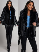 Kurtka z Eko-Skóry z Futerkiem Czarna LILIANA 