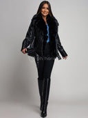 Kurtka z Eko-Skóry z Futerkiem Czarna LILIANA 