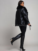 Kurtka z Eko-Skóry z Futerkiem Czarna LILIANA 