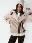 Kurtka zamszowa z futerkiem Beżowa JOSEE 