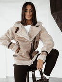 Kurtka zamszowa z futerkiem Beżowa JOSEE 