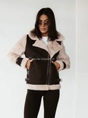 Kurtka zamszowa z futerkiem Czarno-Beżowa JOSEE