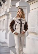 Kurtka zamszowa z kożuszkiem Czekoladowo-Beżowa KAYLA