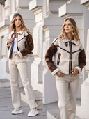 Kurtka zamszowa z kożuszkiem Czekoladowo-Beżowa KAYLA