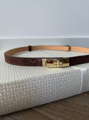 Pasek ze Skóry Naturalnej Zamszowy ze Złotą Klamrą Brązowy PINO