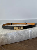 Pasek ze Skóry Naturalnej ze Złotą Klamrą Czarny PINO  