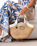 Pleciona torebka koszyk z paskiem Beżowa SUNNY VIBES