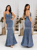 Połyskująca Sukienka Maxi z rozkloszowanym dołem Blue Jean MERMAID