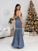 Połyskująca Sukienka Maxi z rozkloszowanym dołem Blue Jean MERMAID