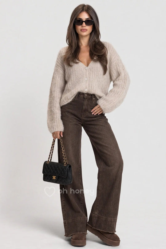 Sweter Kardigan 80% Kid Moher Beżowy PUFF ohhoney