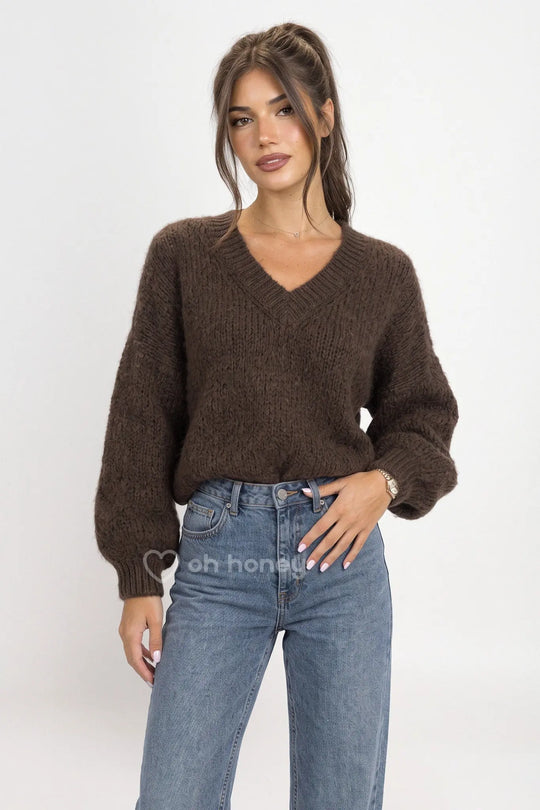 Sweter z Kid Moherem i Wełną Czekolada COLETTE ohhoney