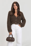 80% Kid Mohair Cardigan Sweater Sky Blue PUFF