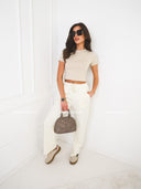 Spodnie Dresowe z Szeroką Nogawką Ecru RESE