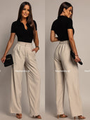 Spodnie Eleganckie z Wysokim Stanem Beżowe  ASTORIA II