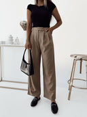 Spodnie eleganckie z wysokim stanem Camel STYLE CLASS
