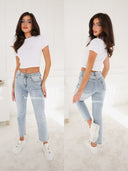 Spodnie Jeansowe Mom Fit z haftem kwiatowym Jasnoniebieskie DAISY CHARM