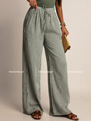 Spodnie Muślinowe w Paski Khaki MILLA