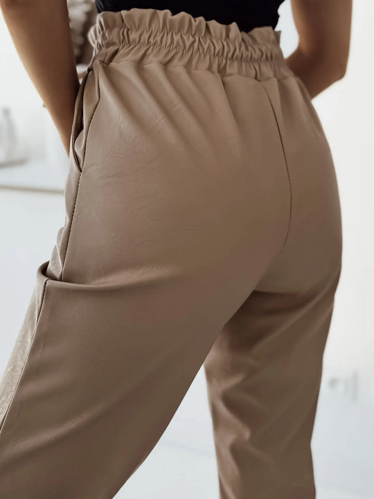 Spodnie z eko skóry z wysokim stanem Camel HARLOW