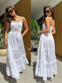 Sukienka Bawełniana Maxi na Ramiączkach Biała AMARANTA