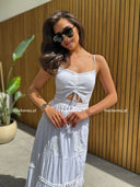 Sukienka Bawełniana Maxi na Ramiączkach Biała AMARANTA