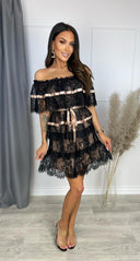 Sukienka Koronkowa Czarno-Beżowa AURA