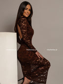 Sukienka Maxi Koronkowa z Odkrytymi Plecami Czekoladowa ENDLESS 