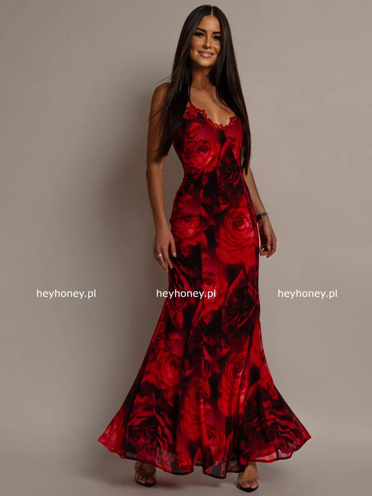 Sukienka Maxi w Róże Czerwona BELLA ROMANCE