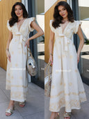 Sukienka Maxi z Bawełną Beżowa CLARISSA 